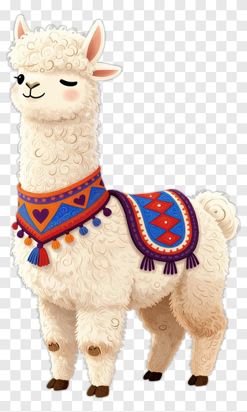 Cartoon Alpaca With Colorful Blanket PNG