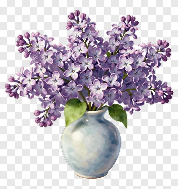 Lilac Flowers In A Blue Vase PNG