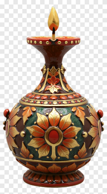 Decorative Oil Lamp With Floral Design PNG