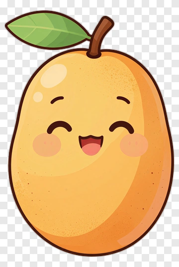 Cartoon Happy Mango With A Leaf PNG