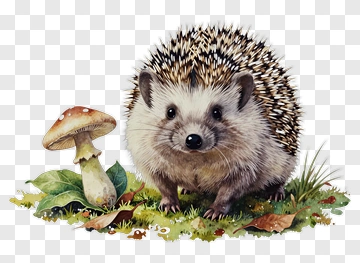 Cute Hedgehog Beside A Mushroom PNG