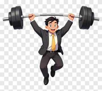 Cartoon Businessman Lifting Weights PNG