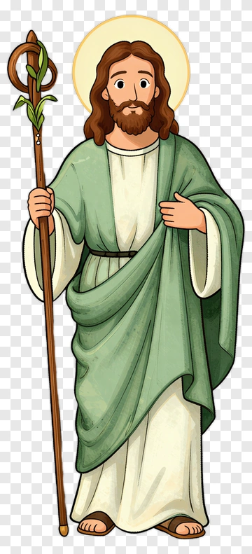 Cartoon Shepherd Holding A Staff PNG