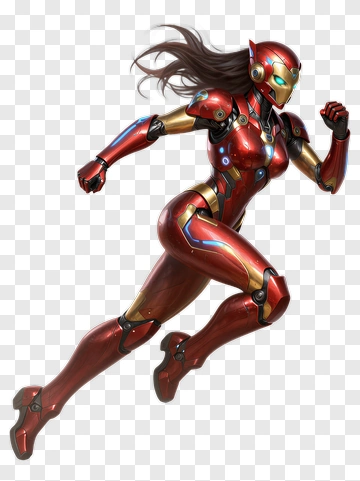 Female Superhero Running In Red Armor PNG