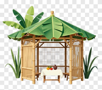 Bamboo Gazebo With Tropical Leaves PNG