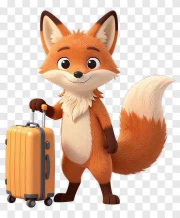 Cartoon Fox Holding A Yellow Suitcase PNG