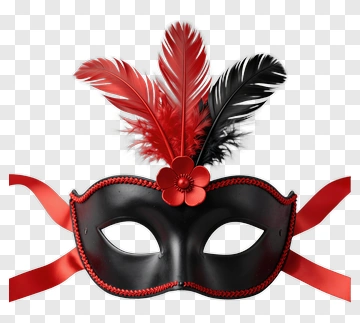 Black And Red Feathered Masquerade Mask PNG