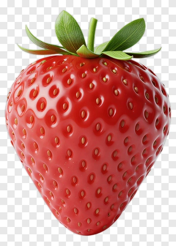 3D Red Strawberry With Green Leaves PNG
