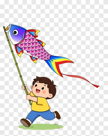 Cartoon Boy Holding A Colorful Koi Fish PNG