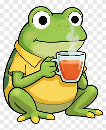 Cartoon Frog Holding A Cup Of Tea PNG
