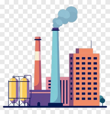 Industrial Factory With Smoke Stacks PNG