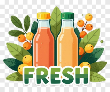 Fresh Juice Bottles Surrounded By Leaves And Berries PNG