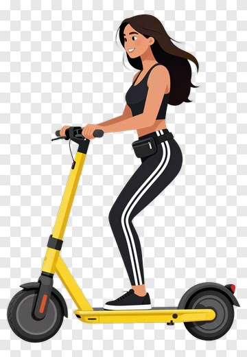 Young Woman Riding A Yellow Electric Scooter PNG