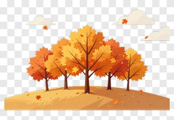 Colorful Autumn Trees On A Hill PNG