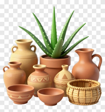 Clay Pottery And Succulent Plant Arrangement PNG