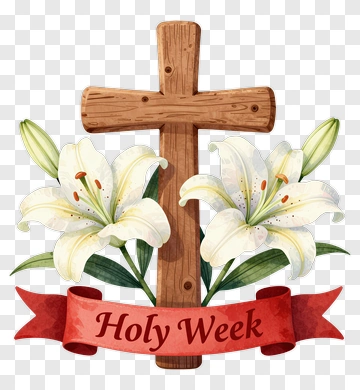 Holy Week Cross With White Lilies PNG