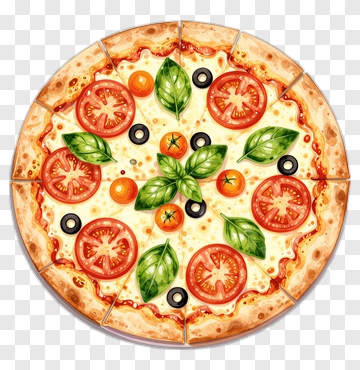 Vegetable Pizza With Tomato And Basil PNG