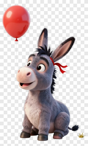 Cartoon Donkey Holding A Red Balloon PNG