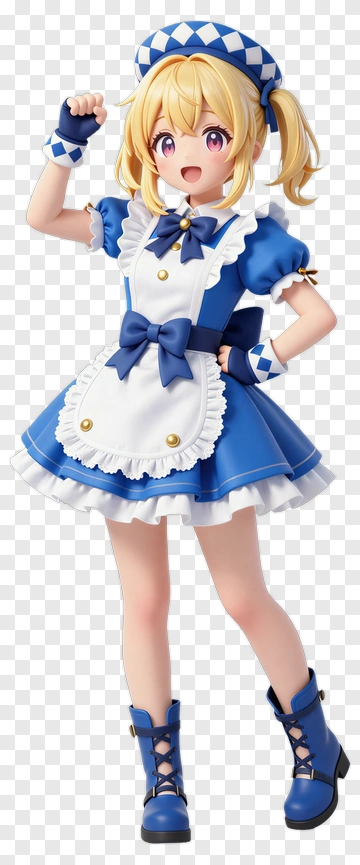 3D Maid Character In Blue Dress PNG