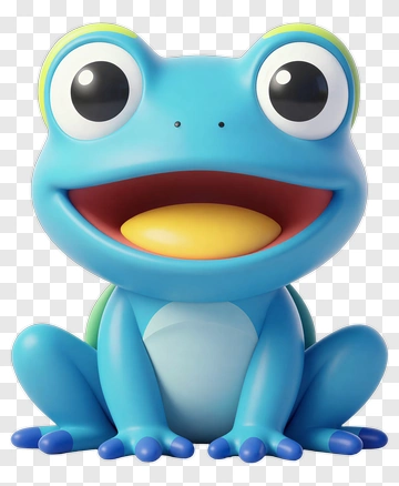 Cartoon Blue Frog Sitting With A Yellow Object PNG