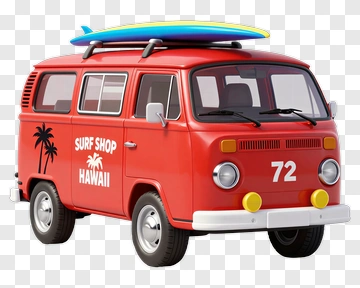 Surf Shop Van With Surfboard On Roof PNG