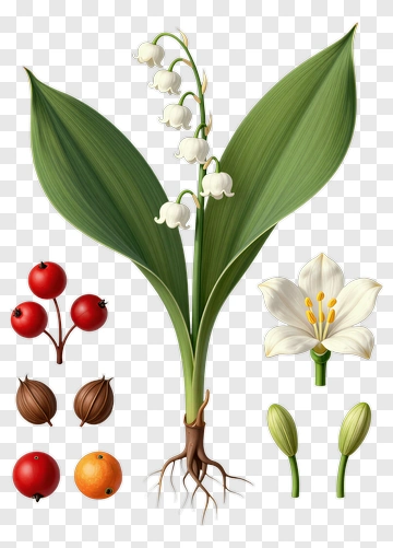 Lily Of The Valley Plant With Berries And Flowers PNG