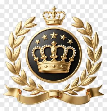 Gold Crown Emblem With Laurel Wreath PNG