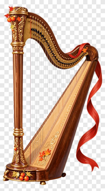 Decorative Harp With Autumn Leaves PNG
