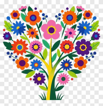 Colorful Heart-Shaped Flower Bouquet PNG