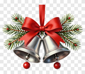 Christmas Bells With Pine And Ribbon PNG