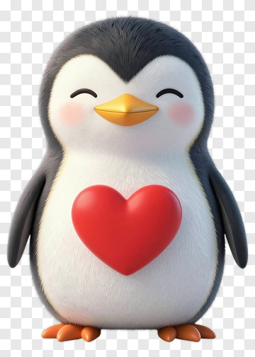 Cartoon Penguin Holding A Heart PNG