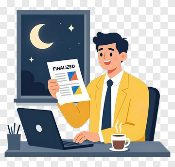 Businessman Holding Finalized Document At Desk PNG
