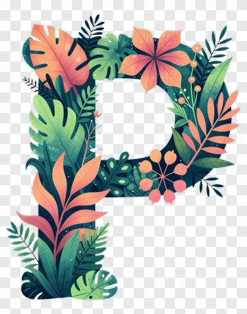 Colorful Letter P Surrounded By Tropical Plants PNG