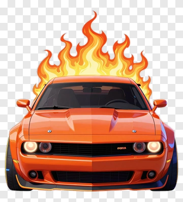 Orange Sports Car With Flames PNG
