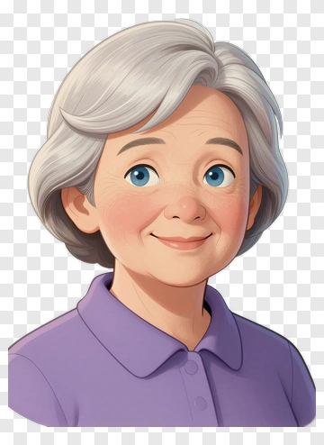 Cartoon Elderly Woman With Gray Hair PNG