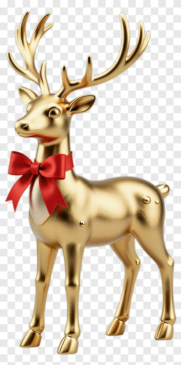 Golden Reindeer With Red Bow PNG