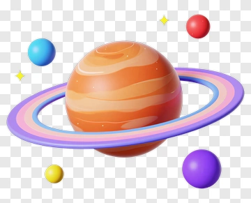 3D Planet With Rings And Colorful Moons PNG