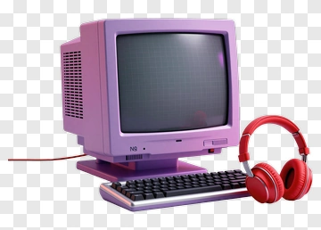 Retro Purple Computer With Red Headphones PNG