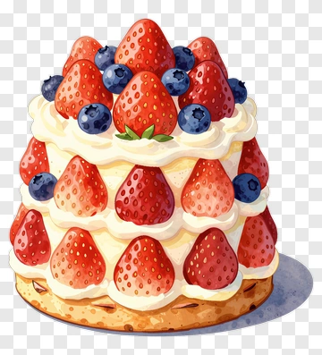 Strawberry Cream Cake With Blueberries PNG
