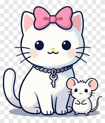 Cartoon Cat And Mouse With Bow PNG