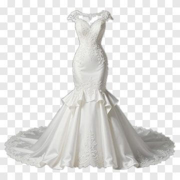 Elegant Wedding Dress With Lace Details PNG