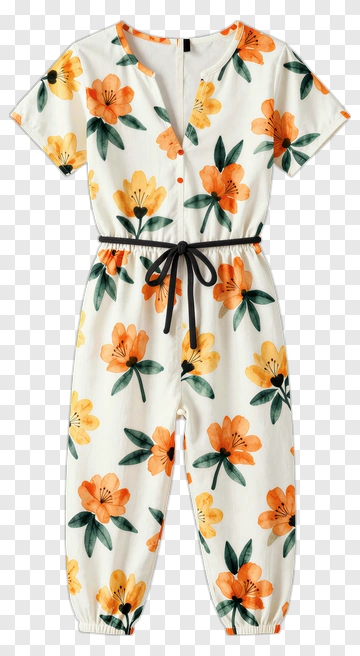 Floral Jumpsuit With Orange Flowers PNG