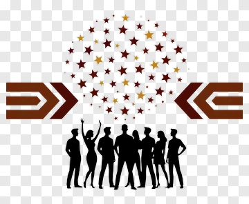 Silhouetted Group Of People With Stars And Arrows PNG