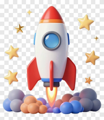 3D Rocket Launching With Colorful Clouds And Stars PNG