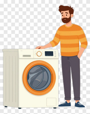 Man Interacting With A Washing Machine PNG