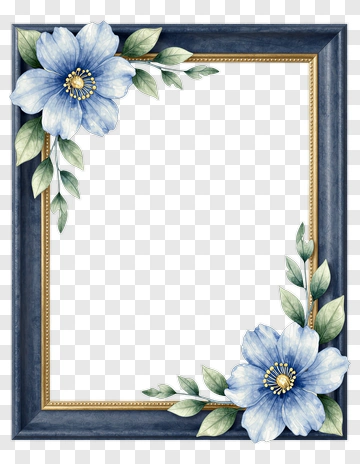 Floral Frame With Blue Flowers PNG