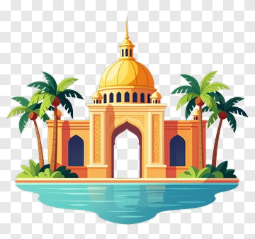 Colorful Palace With Palm Trees PNG
