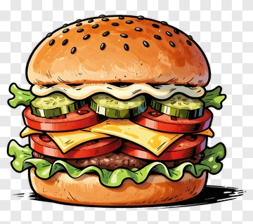 Cartoon Hamburger With Vegetables And Cheese PNG
