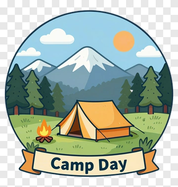 Camping Scene With Tent And Camp Day Text PNG