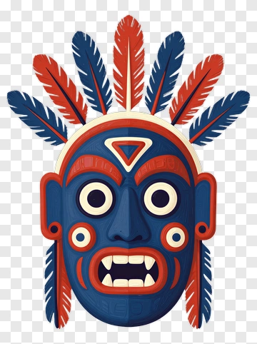 Colorful Tribal Mask With Feathers PNG